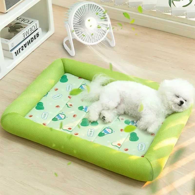 New S-XL Summer Cooling Pet Dog Mat Ice Mat Dog Sleep Square Mat Dog Pet House Top High Quality Cold Silk Dog Bed Y250407