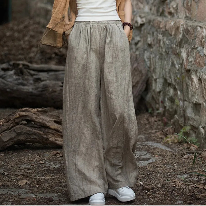 High quality cotton linen wide leg pants for women ly arrived in autumn retro style tie dye loose womens casual Trousers M360 250407