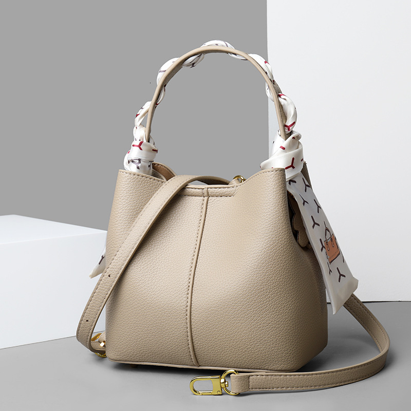 Silk Scarf Bucket Bag Women's Retro Fashion Mini Tote Senior Sense Shoulder Crossbody Bag