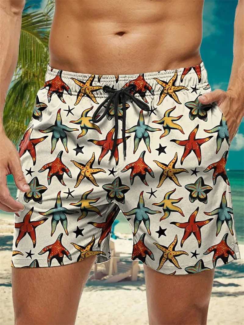 New mens beach shorts 3D printed with tropical fish and marine animal patterns for summer 2025 Hawaiian board shorts for children Y2k swimming trunksX