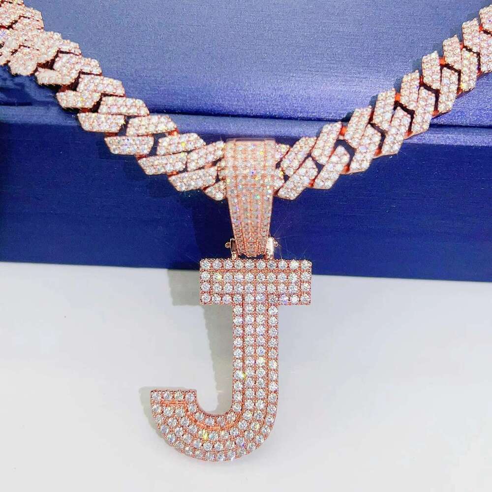 Hiphop Iced Bg Moissanite Dias Letter Sterg Sier 3D Initial Necklace