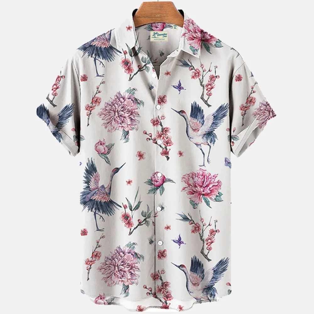2024 floral shirt Hawaiian mens loose and breathable mens summer mens street casual short sleeved top 5XLXJ250407