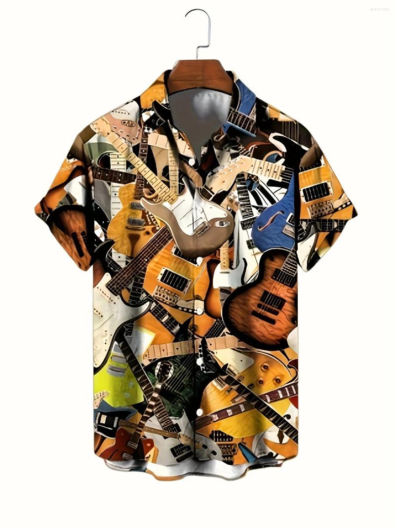 Men's Casual Shirts Musical Instrument Graphic Shirt Fashion Personality Streetwear Party Loose Oversized Button Short Sleeve