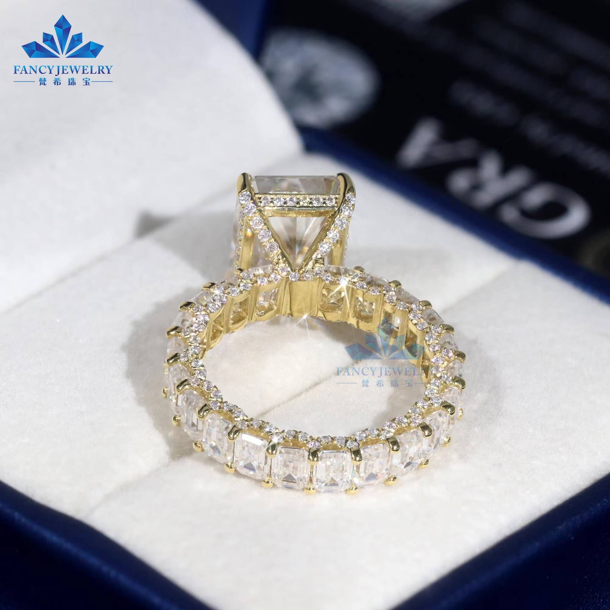 Luxury Ladies 14k Gold 5ct Radiant Cut 3x4mm Emerald Cut Moissanite Diamond Wedding Engagement Band Ring for Women