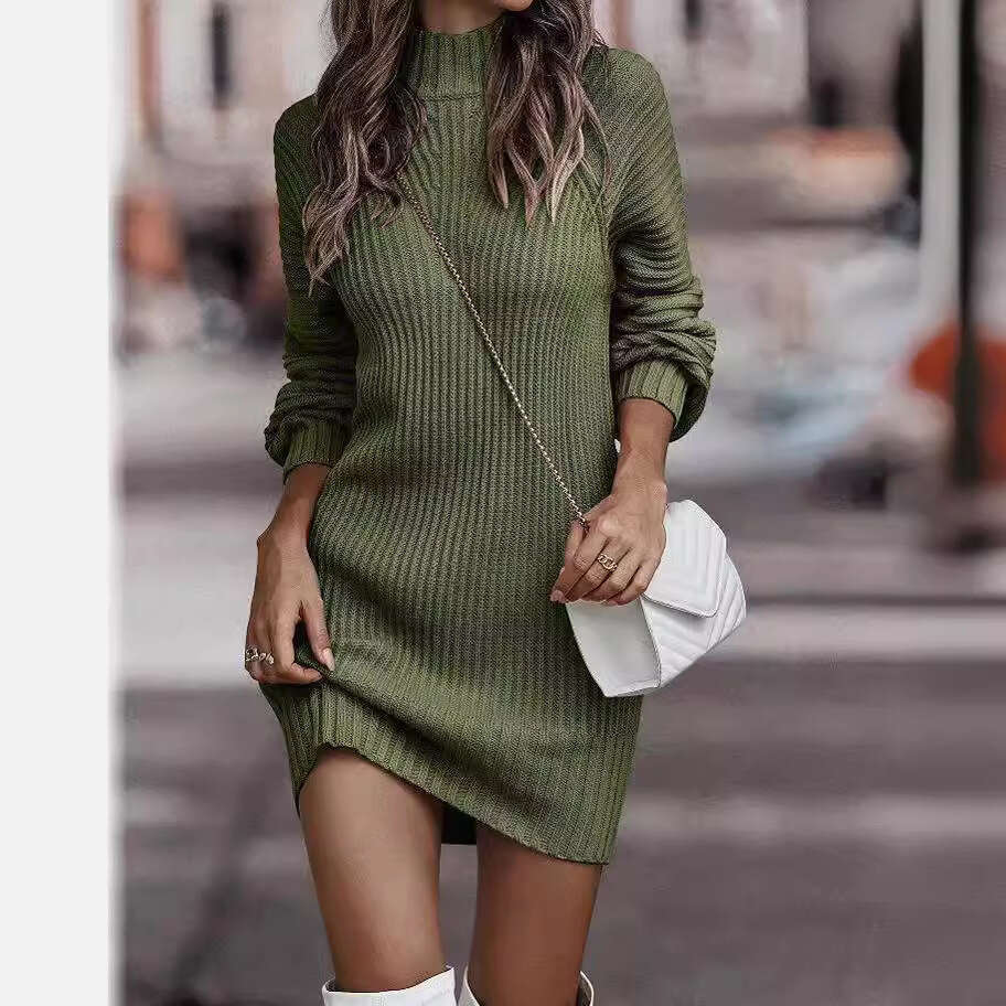 2025 Autumn Winter New Style High Neck Sweater Women Long Sleeve Knitted Dress Women's Clothing