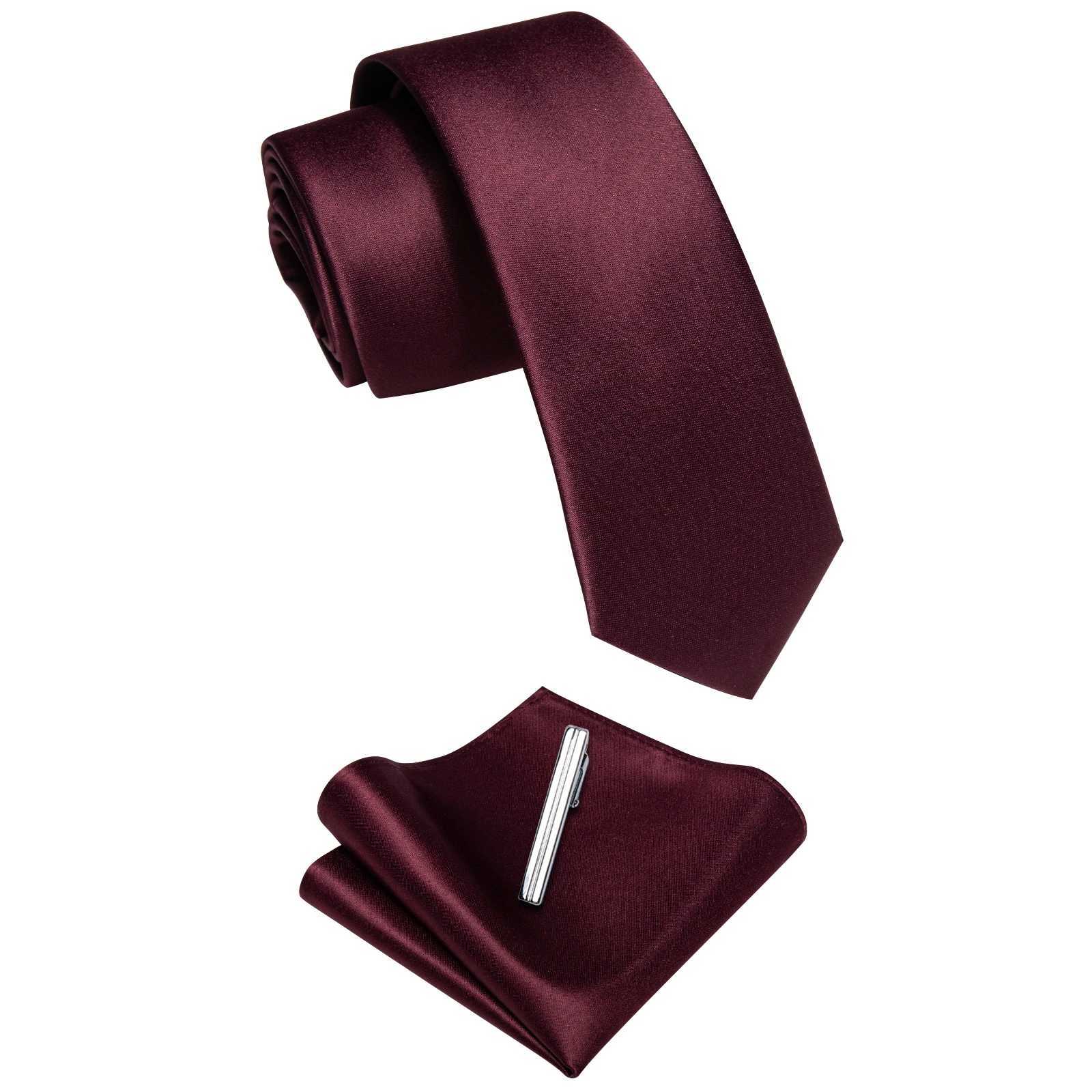 Burgundy Red Luxury Mens Tie Pocket Square Clip Set Fashion Silk Exported Brand 6 CM Slim Necktie for Man Accessories Gifts X250407