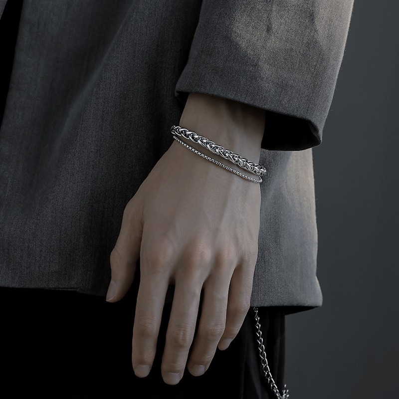 Double layer stainless steel men's women's universal keel bracelet, non fading and versatile high-end bracelet