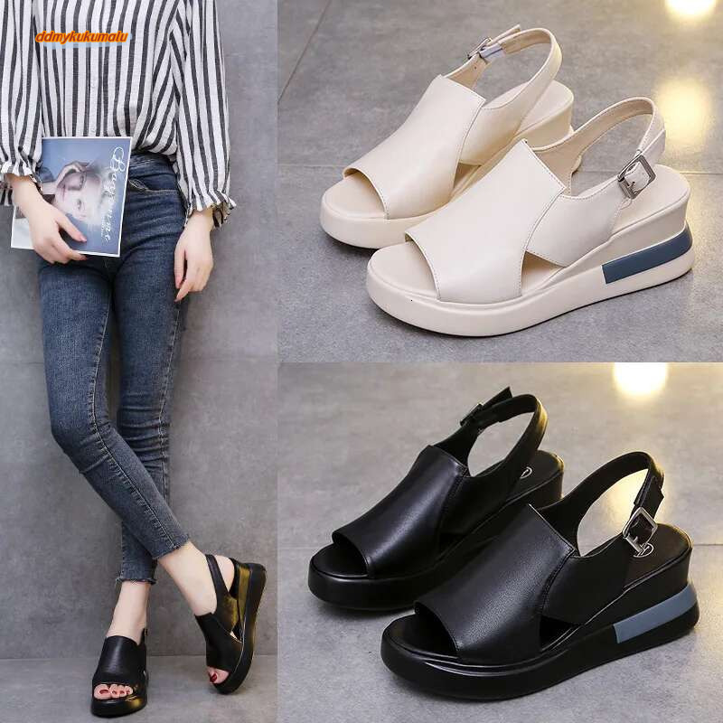 Comfortable Fashion Muffin Thick Bottom Slope Heel Women's Back Empty Snap Large Size Light Sandals 2023 ddmykukumalu