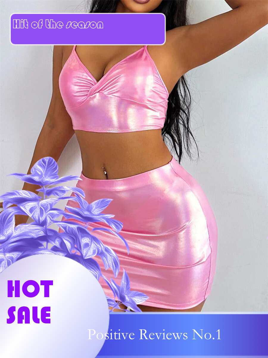 Dongdumaoyi Piece High Waist Bikini Set Women Pink PU Leather Push Up Top With Pleate Skirt Swimsuit Summer Bathing Suit Swimwear