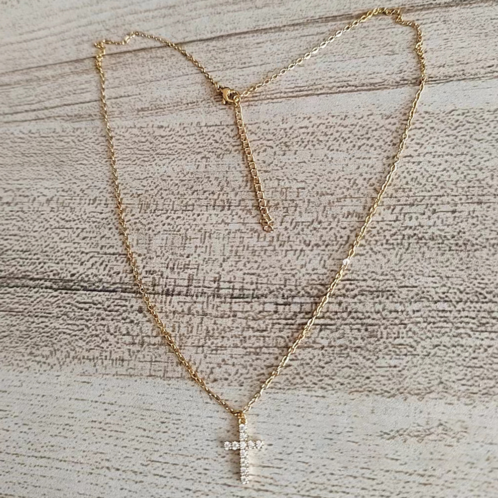 2025 Choucong Cross Pendant Simple Fashion Jewelry 14K Gold Fill Titanium Steel Round Cut 5A Zircon CZ Diamond Gemstones Party Women Clavicle Necklace