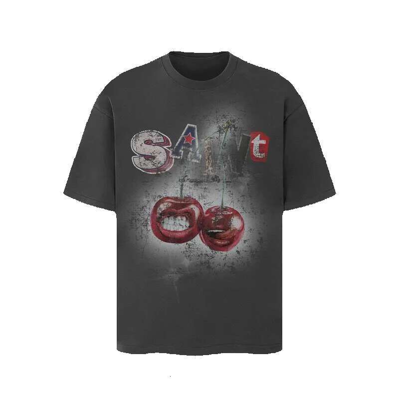 Summer new retro high-quality saint print short sleeved high street loose casual cotton round neck popular T-shirt