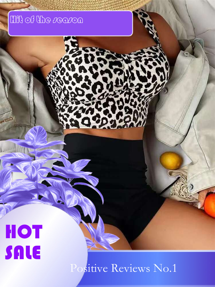 Dongdumaoyi Vintage Black Leopard Print Bikini Set Women Drawstring Side High Waist Panties Swimsuit Bathing Suit Swimwear Beachwear