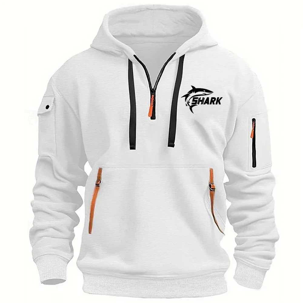 Mens hooded casual sports Pullover retro Harajuku long sleeved zipper multi pocket casual loose jacket streetwear W250408
