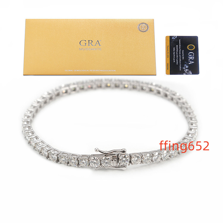 Fine Jewelry 4mm D VVSTennis Bracelet 18K White Gold S925 Silver Bracelet Mossanite Diamond Chain Paving Moissanite Tennis Chain