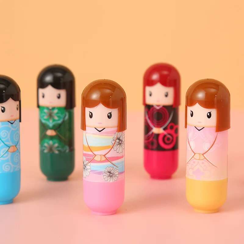 6Pcs Moisturizing Balm Kimono Doll Lipbalm Lip Care Cute Kawaii Lips Makup Fruit Flavor For Girl Party Gifts