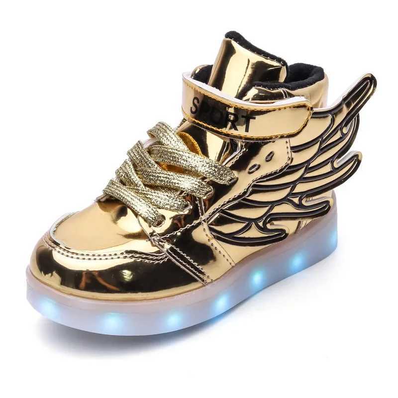 USB charging luminous shoes childrens sports shoes LED flashing wings casual board shoes sports walking coach boys and girls luminous shoes W250407