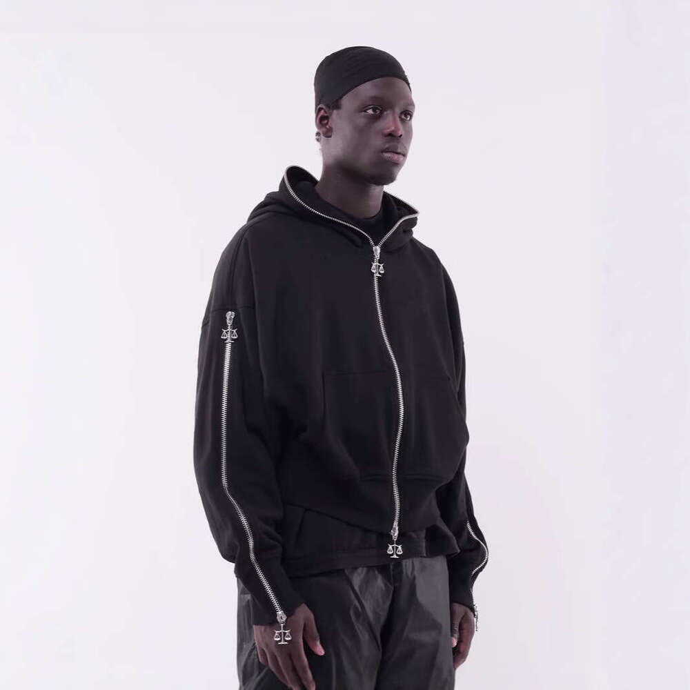 American Fashion Full Zipper Design Unisex Three Dimensional Embroidered Pattern Simple Hoodie