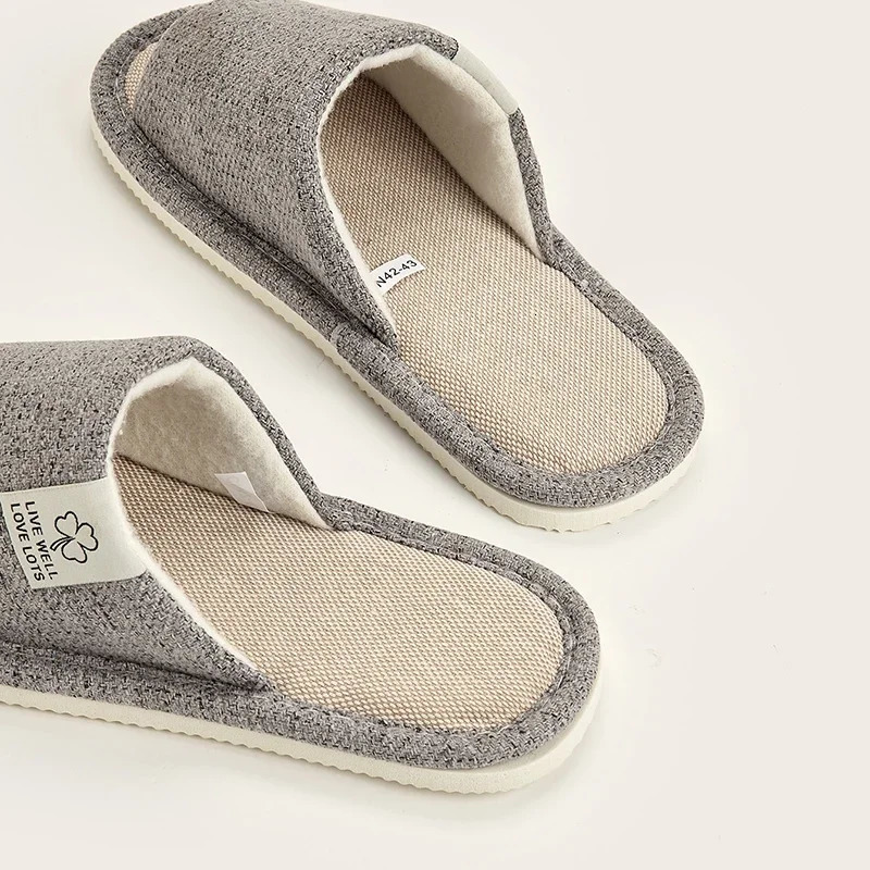 Home Linen Slippers For Men In Spring Autumn Comfortable Bedroom Open-toed Breathable Slippers Mens Womens Shoes Summer 250408