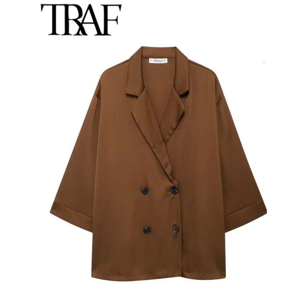 TRAF ROBE Y2k Women Sets Wide Leg Pants 2025 Spring Wrinkle Effect Oversize Office Jacket Coat Loose Blazer Suits OL Outfits