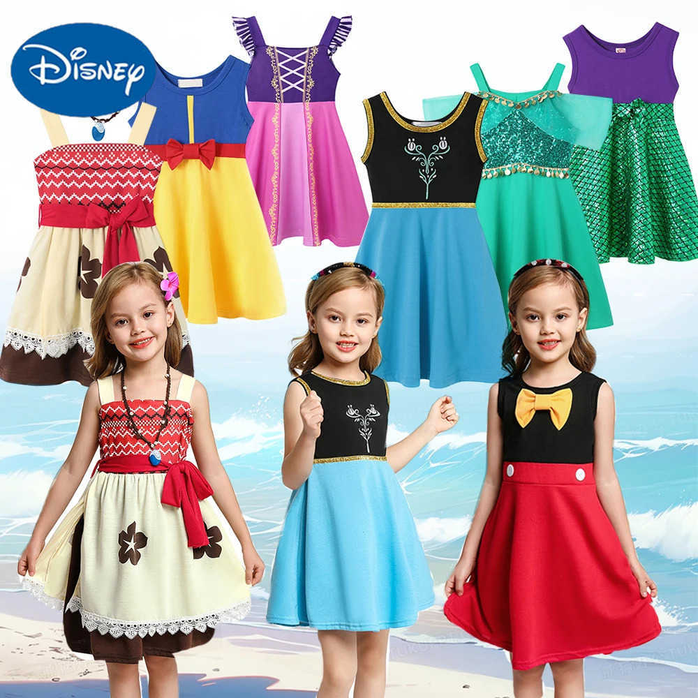 Disney Moana Dress for Girl Birthday Party Cosplay Mermaid Ariel Cinderella Princess Costume Kid Summer Casual Children Clothes X250408