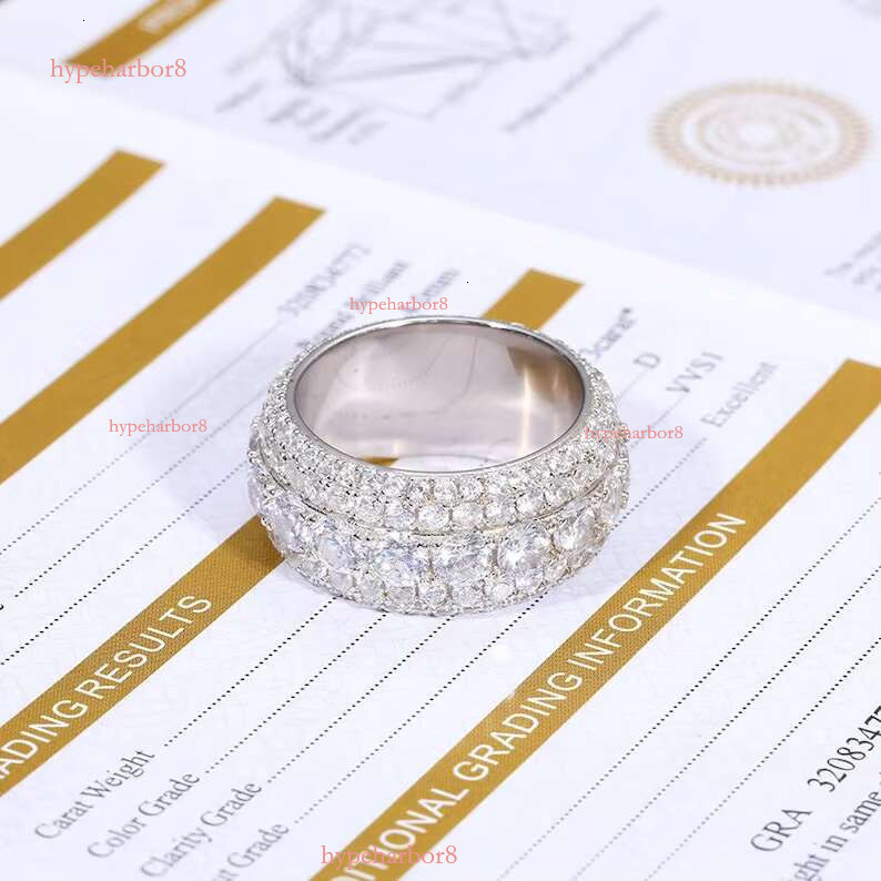Luxury VVS 5-Row Silica Diamond Iced Solid Silver Hip Hop Ring Passes Gra Certificate Test