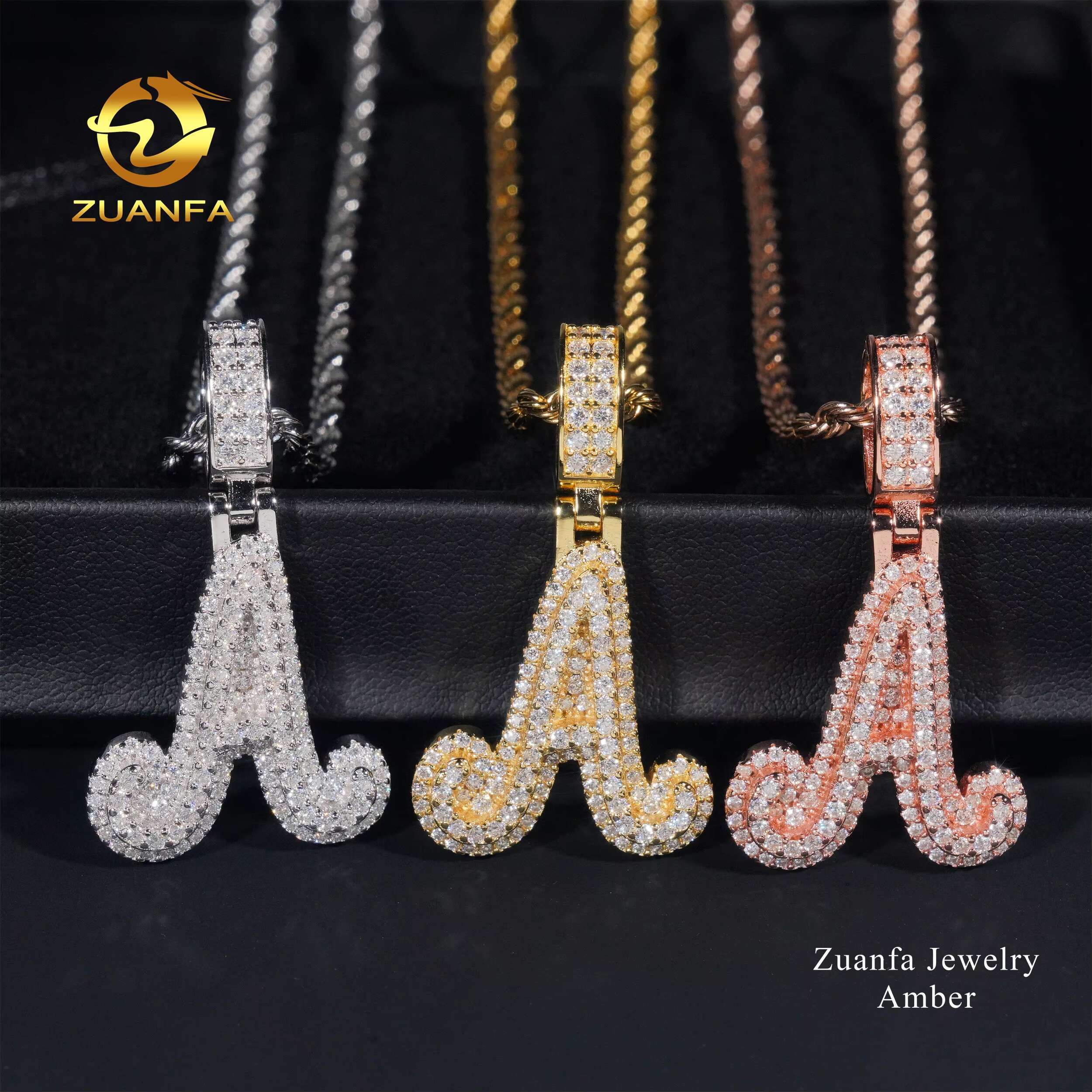 Wholesale Price Hip Hop Jewelry Women Men Necklace Vvs Moissanite Diamond Iced Out White Gold Plated Moissanite Letter Pendant