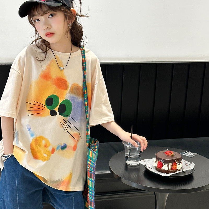 Ddmyshoesvip Girls Short Sleeved T Shirt New Big Style Western Style Cartoon Top Children S Korean Version Fashionable Summer Outfit
