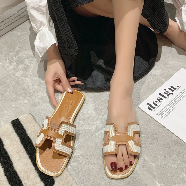 Women 2025 summer new European style flip-flops fashion casual slippers Flat denim sandals non-slip vintage sandals
