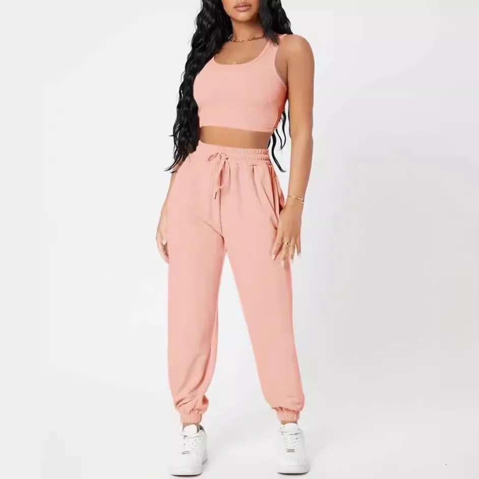 2025 New Spring And Autumn Plus Size Loose High Waist Vest Round Neck Elegant Casual Trousers Fashion Sports Fiess Set