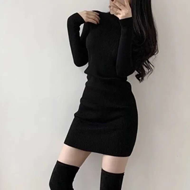 Fanan 2024 New Turtleneck Sweater Dresses Lady Sexy Slim Streetwear Bodycon Mini Women Thick Basic Bottoming Dress Woman