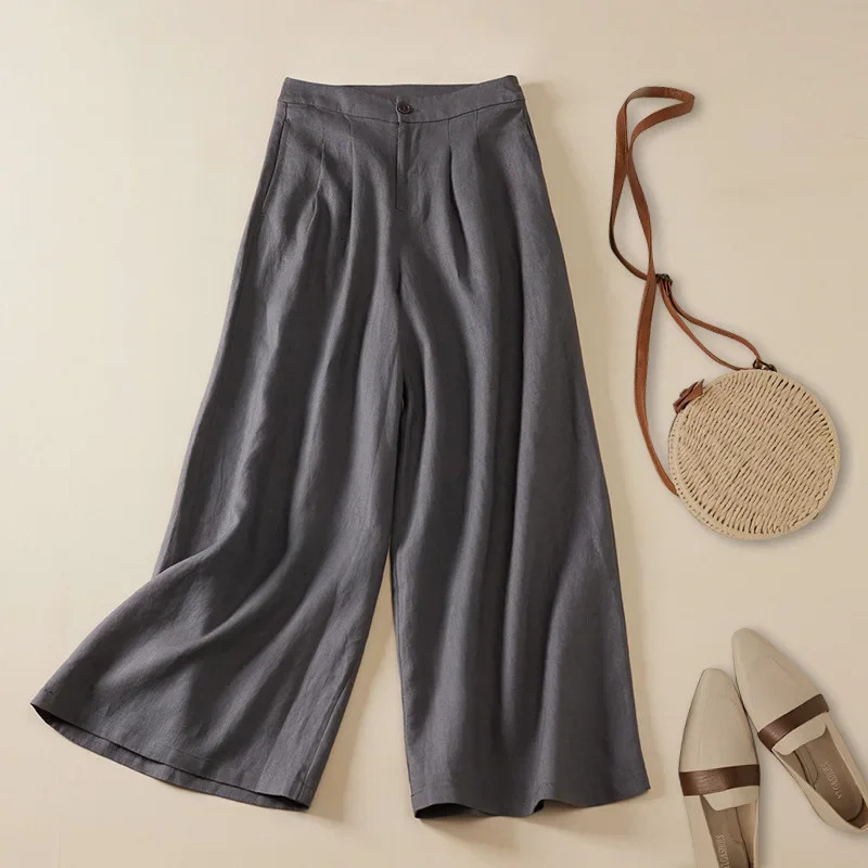 Plus Size Slimming Wide Leg Loose Fit Linen Casual Pants for plus Size Women Summer Style Drapey Straight Cut Comfortable... 250408