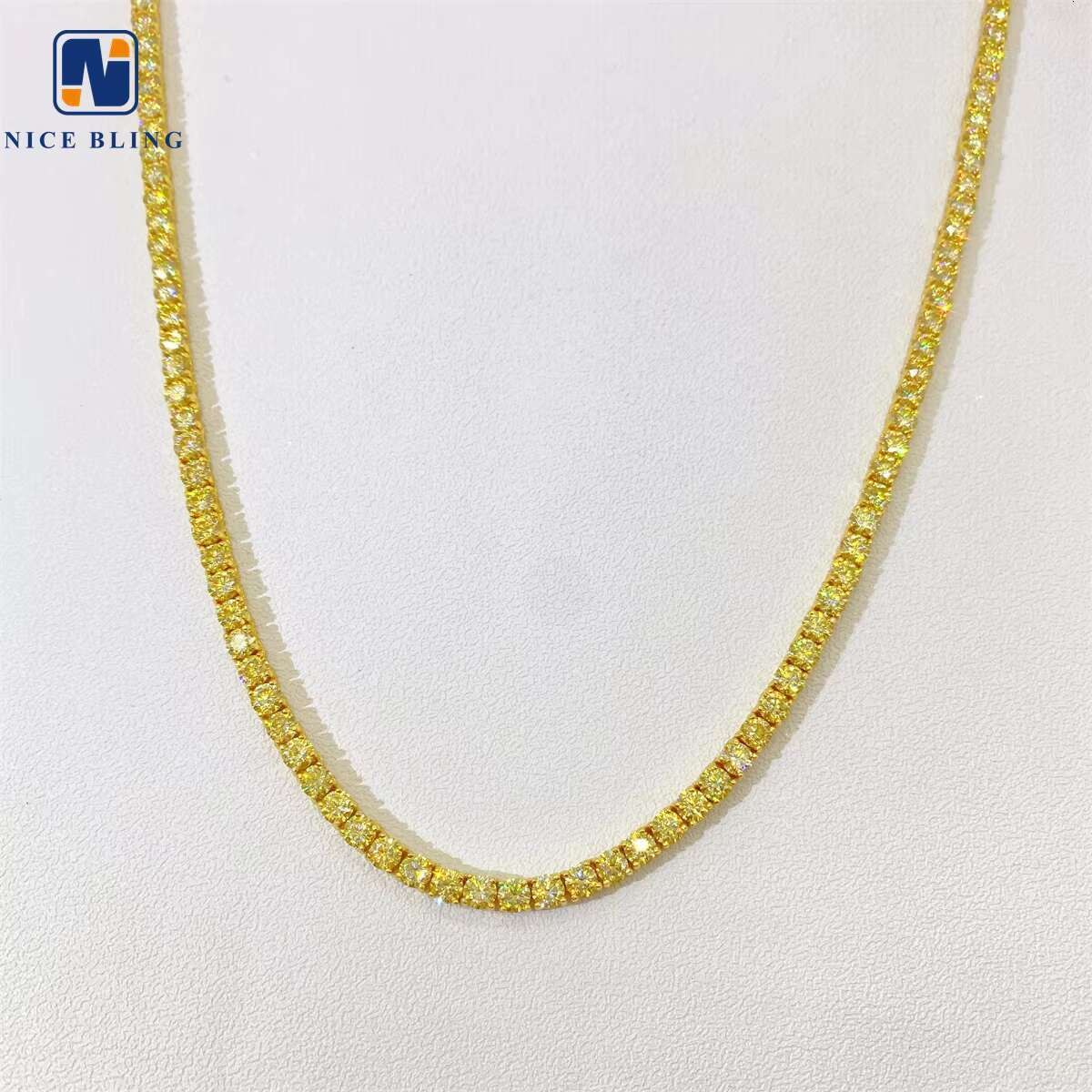 Bling HipHop Jewelry Yellow Tennis Chain Iced Out VVS Moissanite Diamond 4mm Colorful Tennis Fashion Jewelry Necklaces