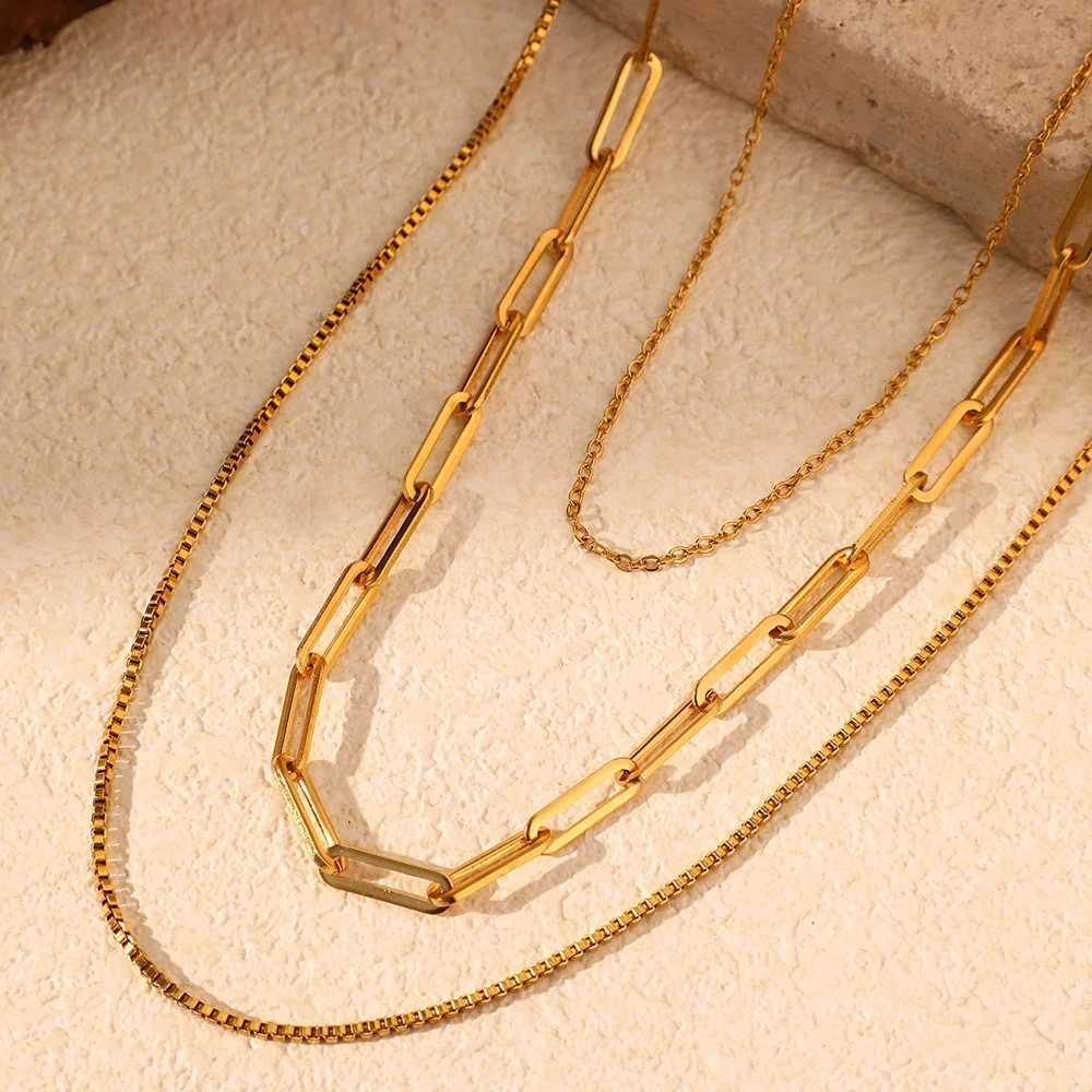Stainless steel necklace classic three-layer hollow chain fashionable and simple necklace suitable for womens jewelry non fading high quality Y250408