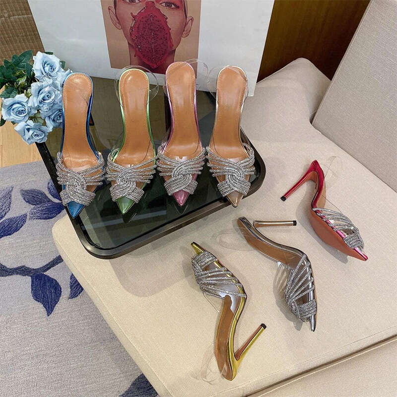 Designer shoe woman Luxury Dress Evening Crystal-Embellished buckle Pumps spool Heels sandals women's Slingback net sandal White fashion party wedding shoes