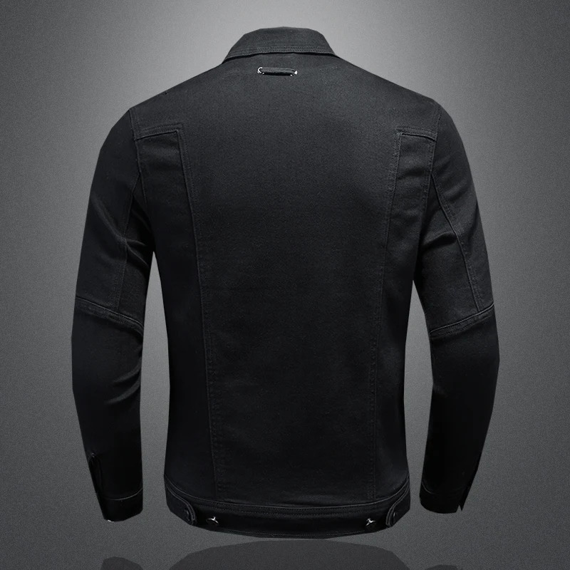 High quality fashionable handsome trend classic denim jacket black gold zipper bike multi mens winter snow 250408