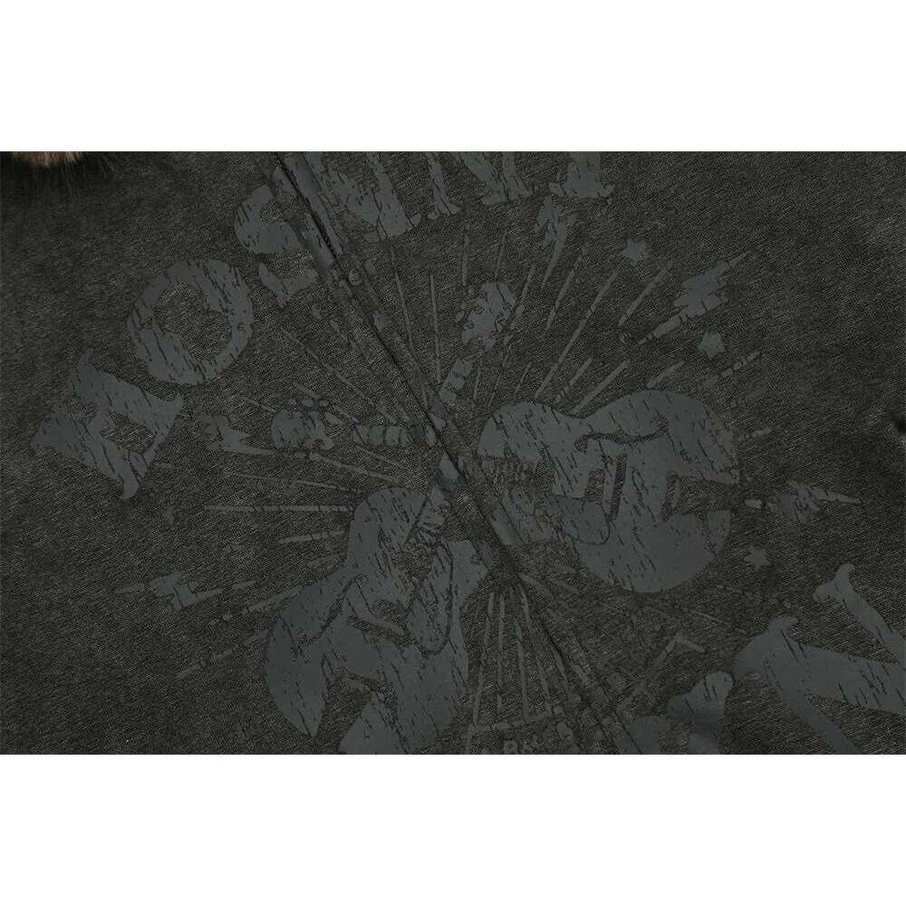 Print Hooded Jacket Mens Autumn Washed Distressed Rock High Street Loose Long Sleeve Zipper Fly Outerwear Men