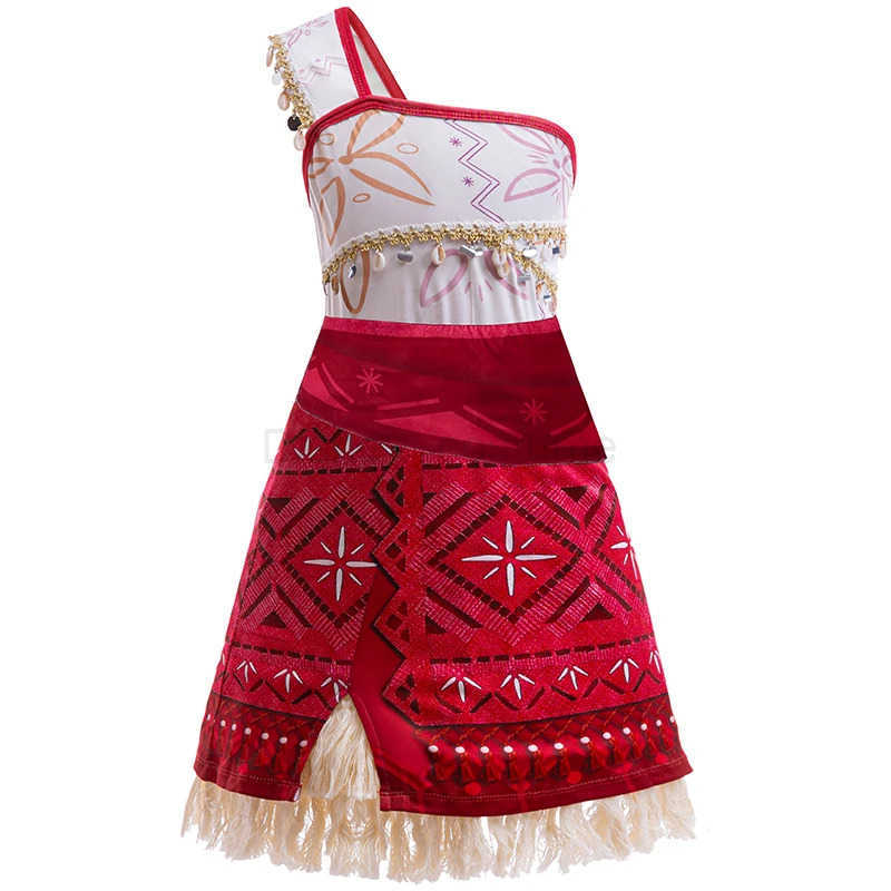 Disney Moana 2 Princess Dress Girl Role Play Vaiana Single Shoulder Costume Halloween Vestido Childrens Birthday Ball Costume X250408