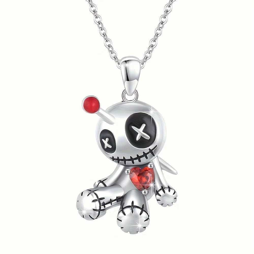 Creative Funny Voodoo Doll Red Heart Pendant Necklace for Women Trendy Punk Cartoon Girl Holiday Decoration AccessoriesC250407