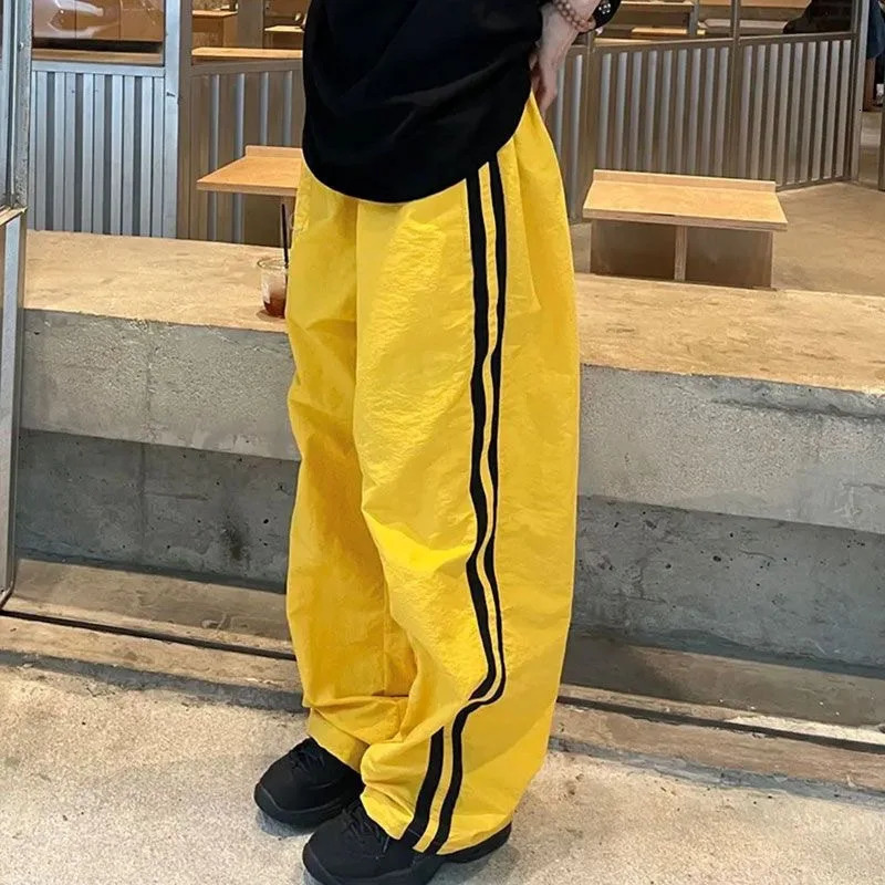 Kpop Y2K Retro Goods Casual Harajuku Pants Japanese Womens Street Clothing Striped Extra Large Pocket Jogging Wide Trousers 250407