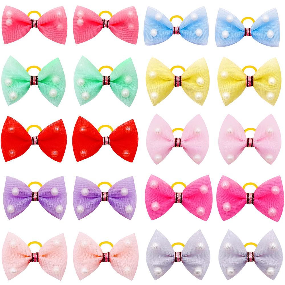 20pcs Lace Pet Dog Hair Bows for Small Dogs Flower Dog Bow Dogs Girls Rubber Band Bows Pet Hair Grooming Accessories Supplier