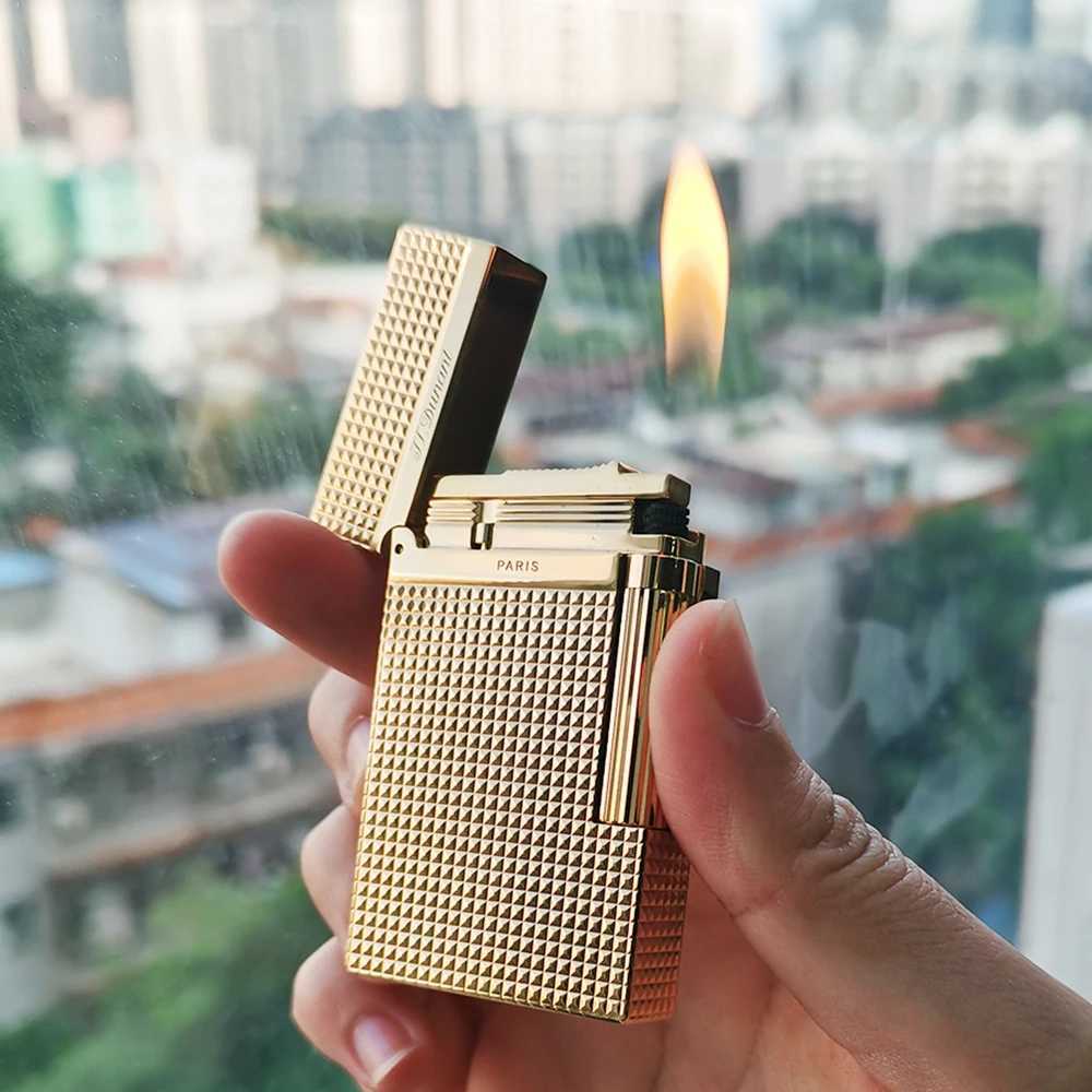 Memorial Dunant Lighters Gas Carving Cool Cigar Tool for Smokers Smoking Small Tool Single Soft FlameXJ250407