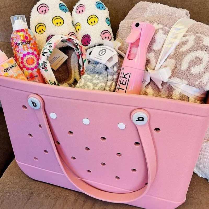 M/L/XL Fi Beach Bag EVA Rubber Waterproof Storage Basket Travel Shopping Handbag Wen Shoe Solid Color Handbag Y250408