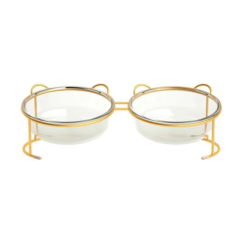 Cat double bowl oblique mouth anti-knock cute glass protection cervical spine cat food basin cat food bowl cat supplies