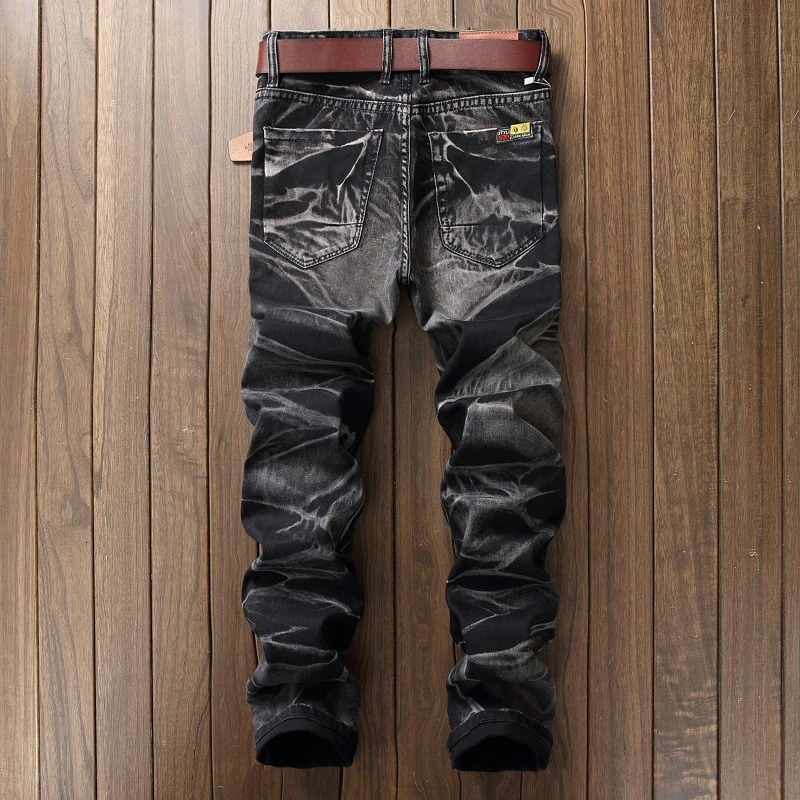 European and American denim jeans mens motorcycle pants regular suitable for straight leg trend n highquality plus size 250408