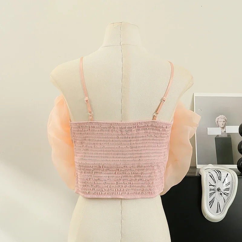Spaghetti Strap 3D Flowers Tank Top for Women Strapless Slash Neck Lace Skinny Camisoles Summer Age-reducing Camis Drop 250407