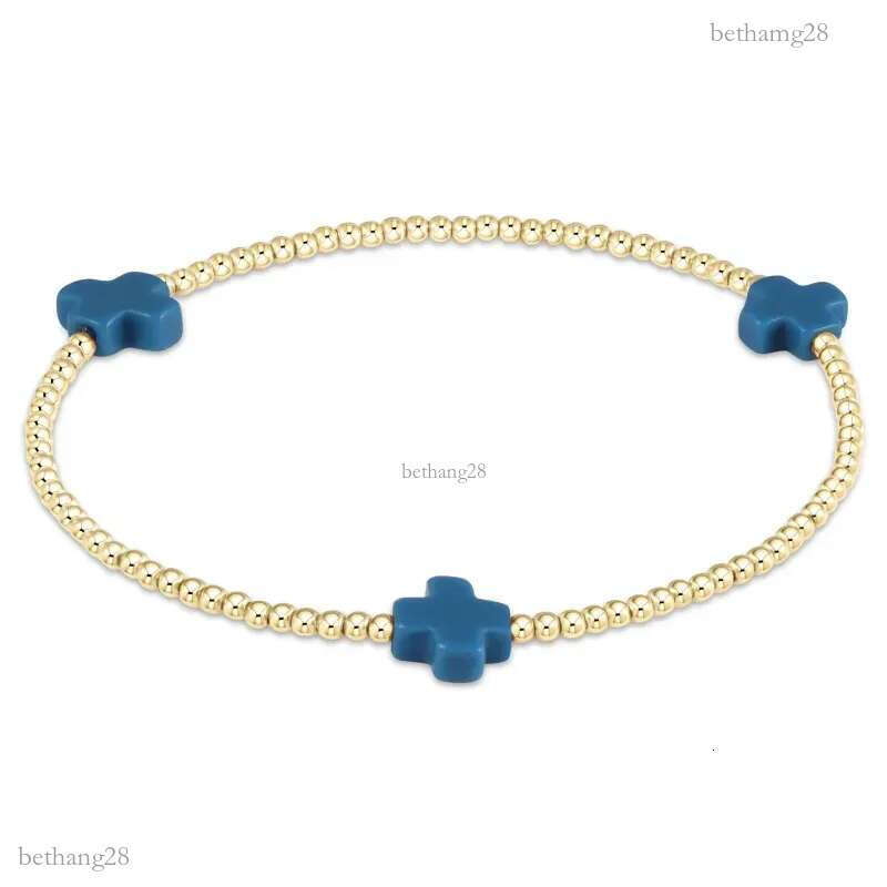 Beaded Strand Ccgood Mticolor Cross Charm Summer Bracelet For Women Pseras Gold Plated 18 K Beads Bracelets Stackable Boho Jewelry Jhk Otr08
