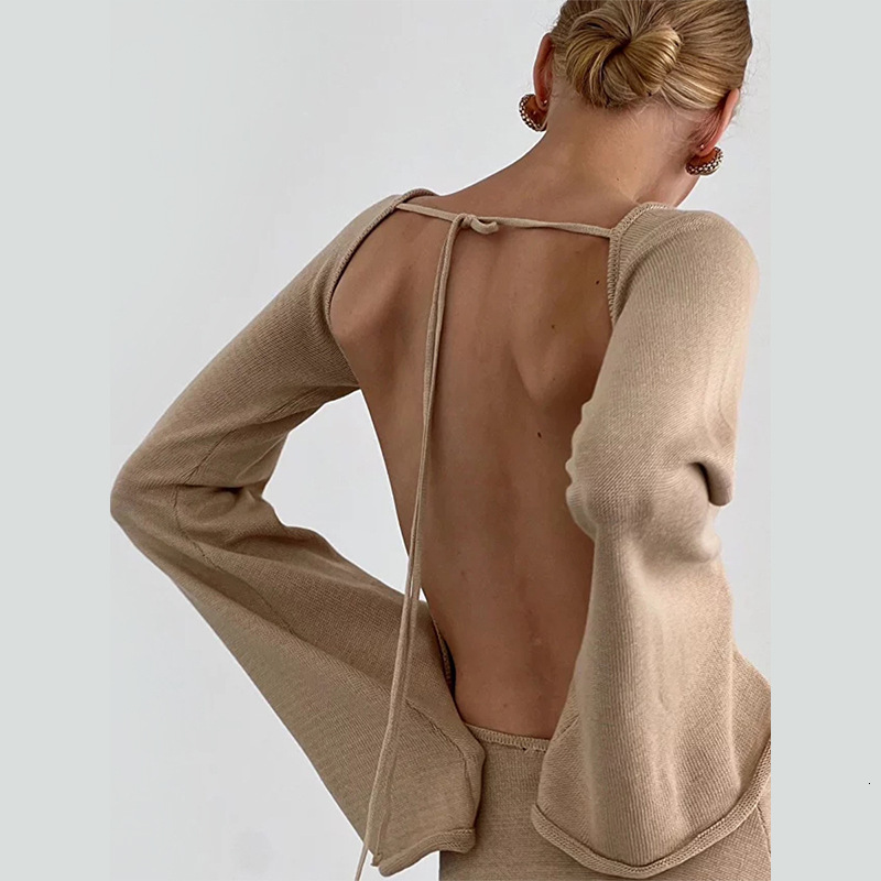 2025 new sexy backless dress with flared sleeves for women loose beach vacation short skirt