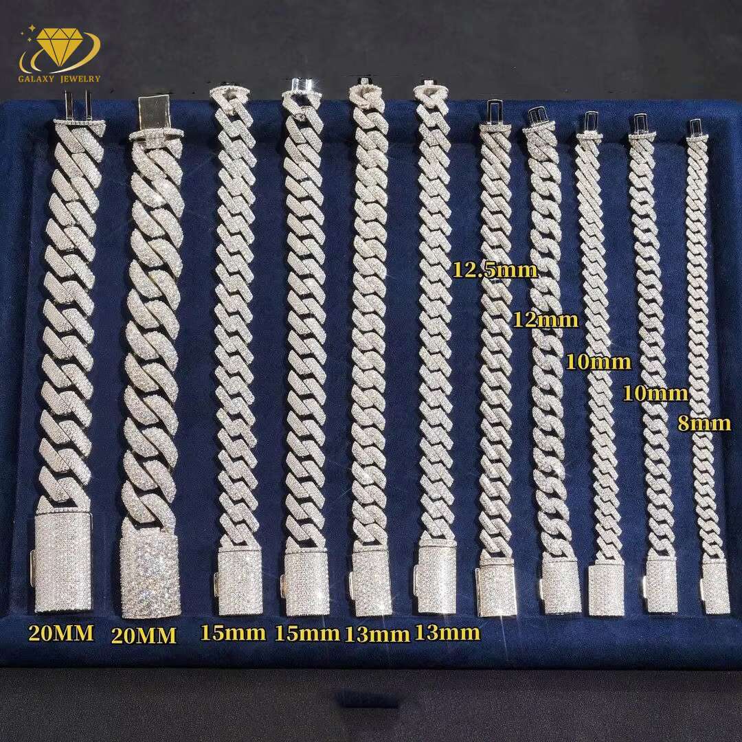 Popular Diamond Cuban Chain 4rows 6mm-20mm Width Hip Hop Moissanita Jewelry Silver 925 White/Yellow/Rose Gold Cuban Link Chain