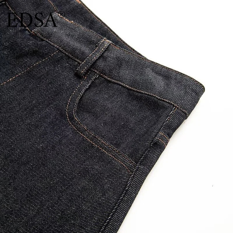 EDSA Womens Dark Blue Jeans Straight Leg Casual Denim Pants Four Seasons Street Clothing 250407