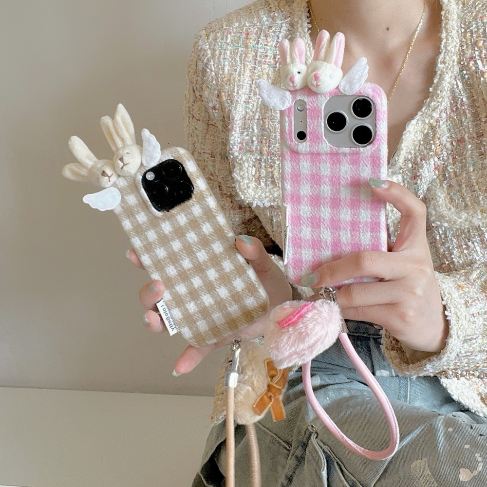 Autumn Winter Rabbit Head Solid Color Phone Case Compatible with iPhone 17/16 Pro Simple Anti-drop iPhone 15/14 Cartoon